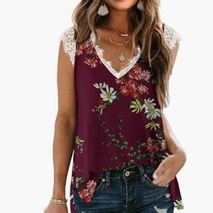 Women's V Neck Lace Tank Tops